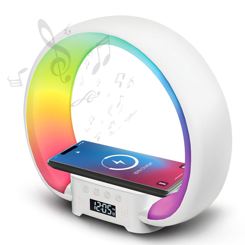 Bell + Howell Speaker Charging Lamp with Alarm Clock, RGB LED Table Lamp, and Wireless Phone Charger Stand